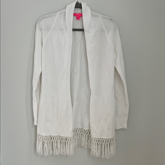 Lilly Pulitzer Tatum Fringe Long Resort White Cardigan Size S - Picture 8 of 13